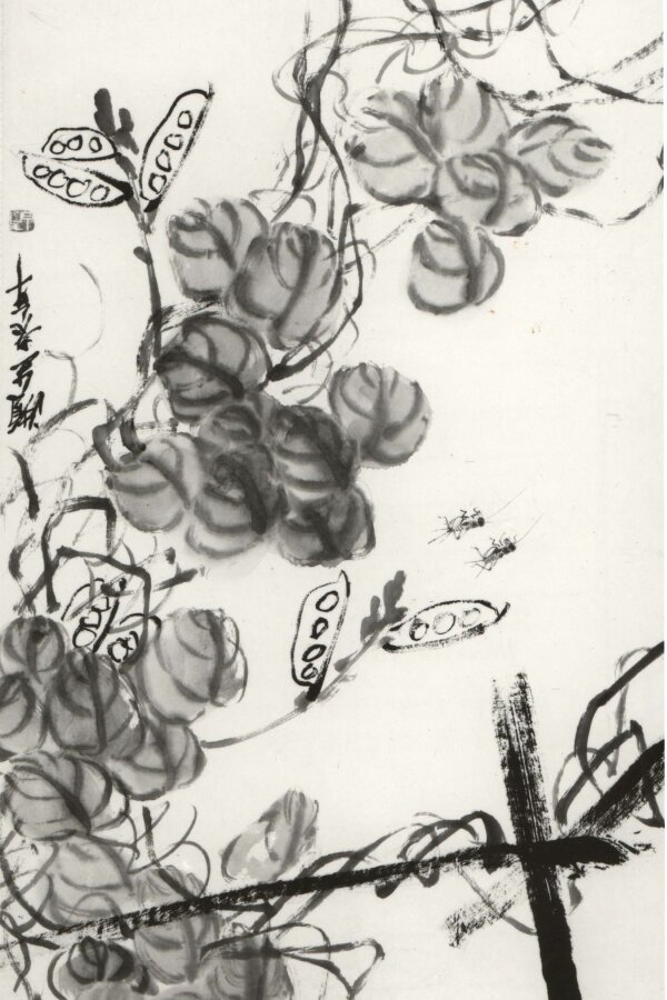 Čcchi Paj-š´, Lusky fazolí a cvrčci, Čína 1925, tuš a barvy na papíře, v. 17,5 cm, foto: Blanka Lamrová